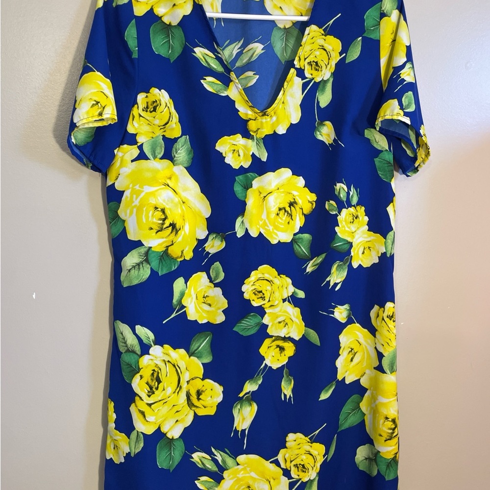 Soprano Blue and Yellow Floral Mini Dress